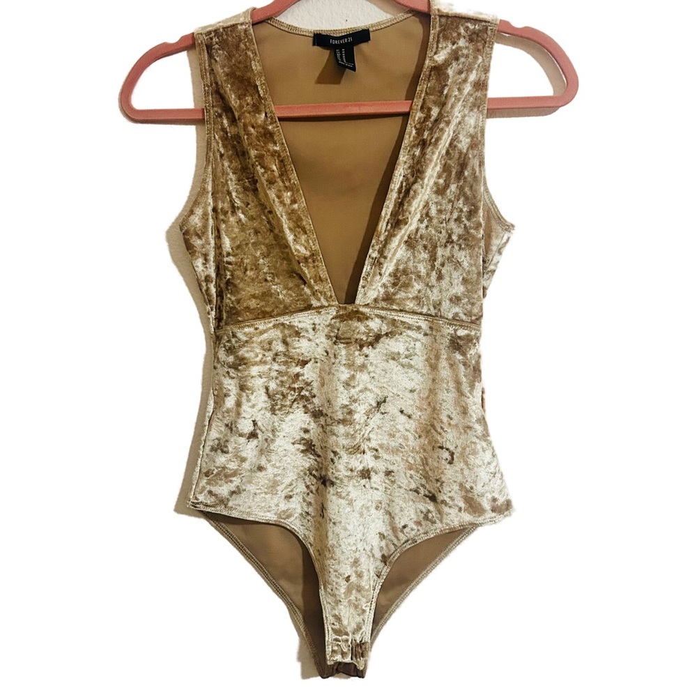 Forever 21 Champagne Crushed Velvet Bodysuit